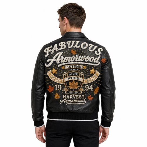 Custom Men's Lambskin Bomber Jacket, Genuine Leather, Rhinestone
