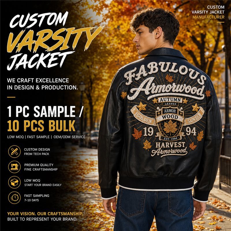 Custom Made Luxury Applique Embroidery Logo Varsity Jacket