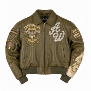 Women Leather Coach Jacket with Applique Embroidery, Rhinestone