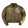 Women Leather Coach Jacket with Applique Embroidery, Rhinestone
