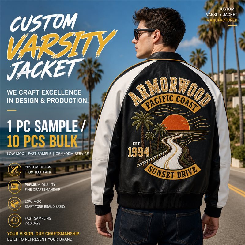 Custom Men's Flat Embroidery Leather Jacket