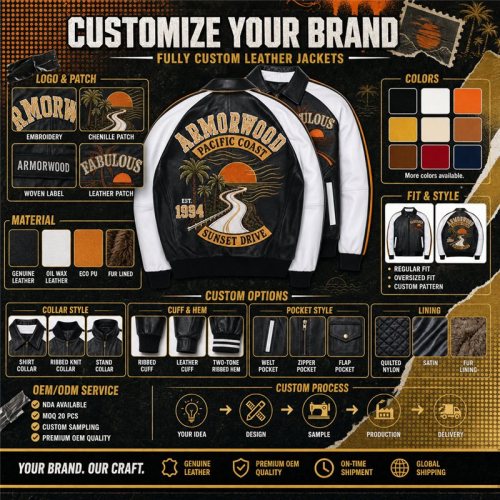 Full Custom Men's Embroidered Logo Goatskin Varsity Jacket, Genuine Leather