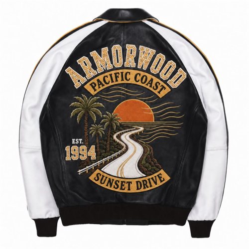 Full Custom Men's Embroidered Logo Goatskin Varsity Jacket, Genuine Leather