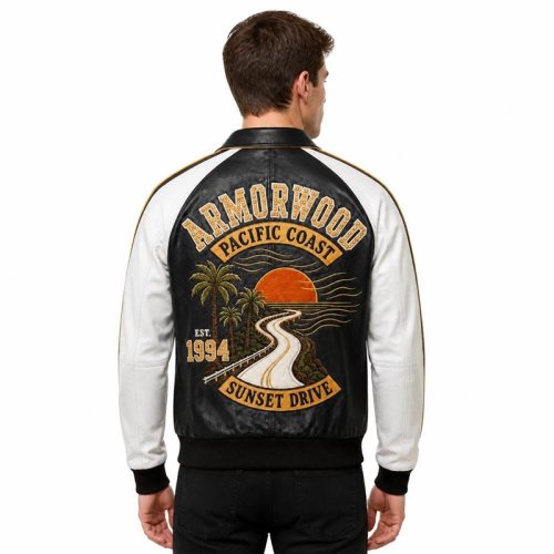 Full Custom Men's Embroidered Logo Goatskin Varsity Jacket, Genuine Leather