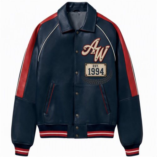 Custom Cowhide Aviator Bomber Jacket, Genuine Leather, Applique