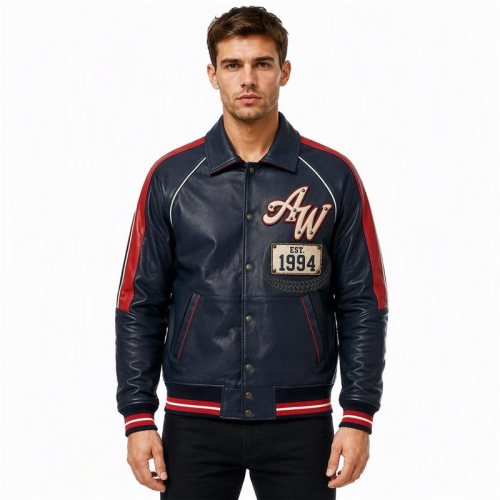 Custom Cowhide Aviator Bomber Jacket, Genuine Leather, Applique