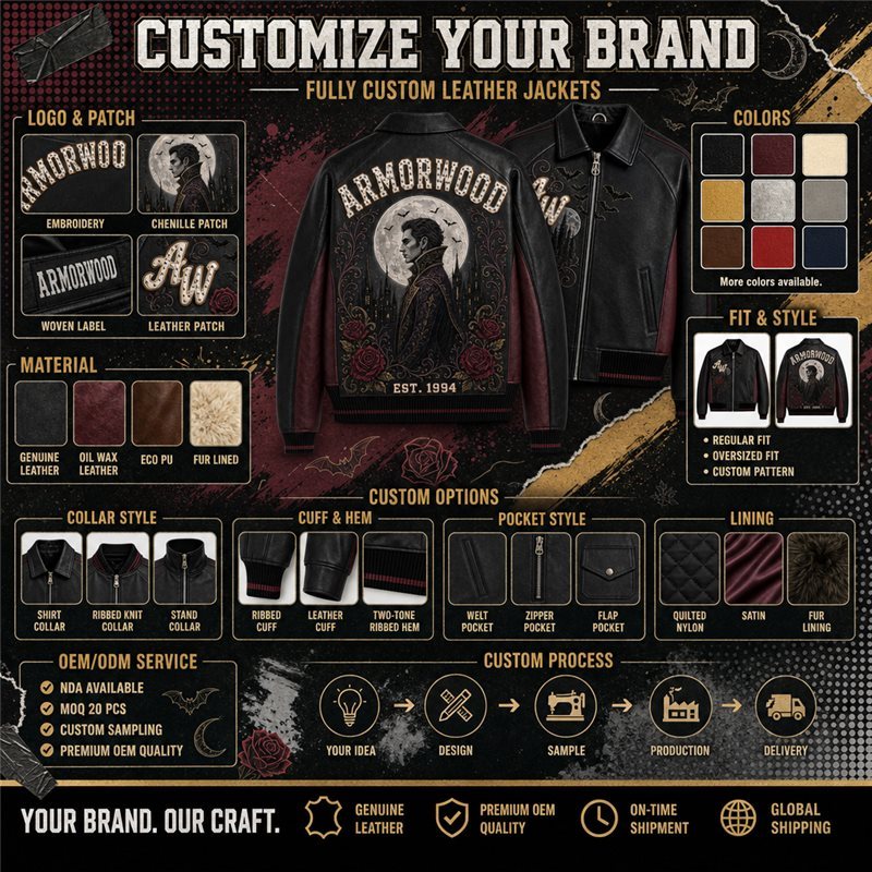 Bespoke Vampire Gothic Embroidery Goatskin Men's Varsity Jacket