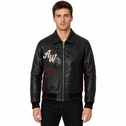 Custom Men's Gothic Style Jacket, Genuine Leather, Applique, Custom Made to Order