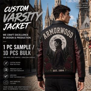Custom Men's Gothic Style Jacket, Genuine Leather, Applique, Custom Made to Order