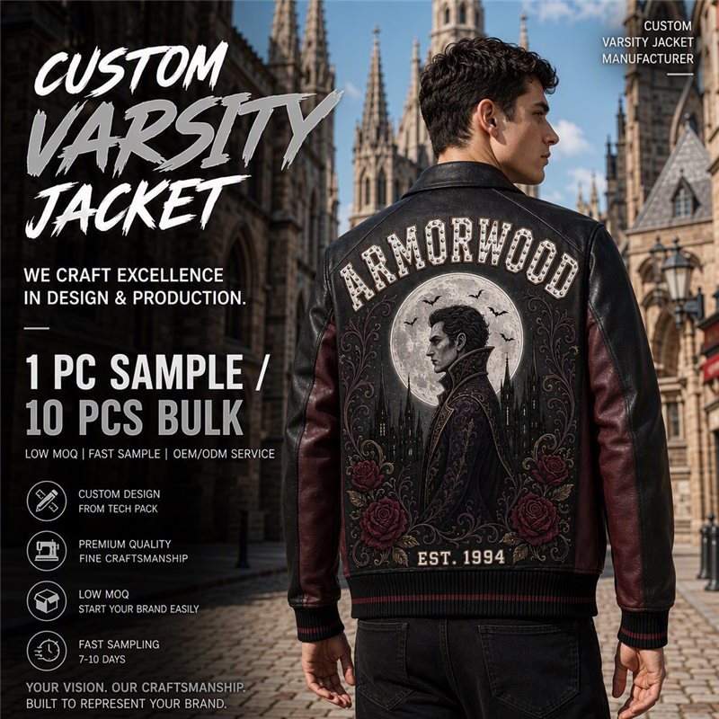 Custom Men's Gothic Style Jacket, Genuine Leather, Applique, Custom Made to Order