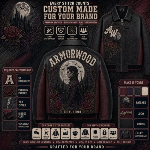 Custom Men's Gothic Style Jacket, Genuine Leather, Applique, Custom Made to Order
