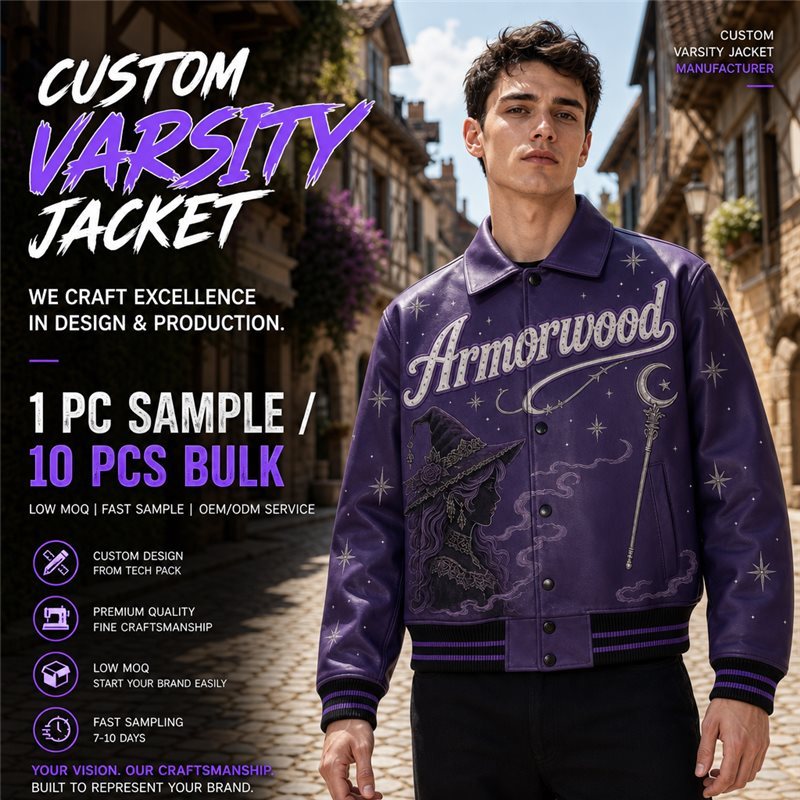 Custom Gothic Style Men's Genuine Leather Fall Jacket, Rhinestone