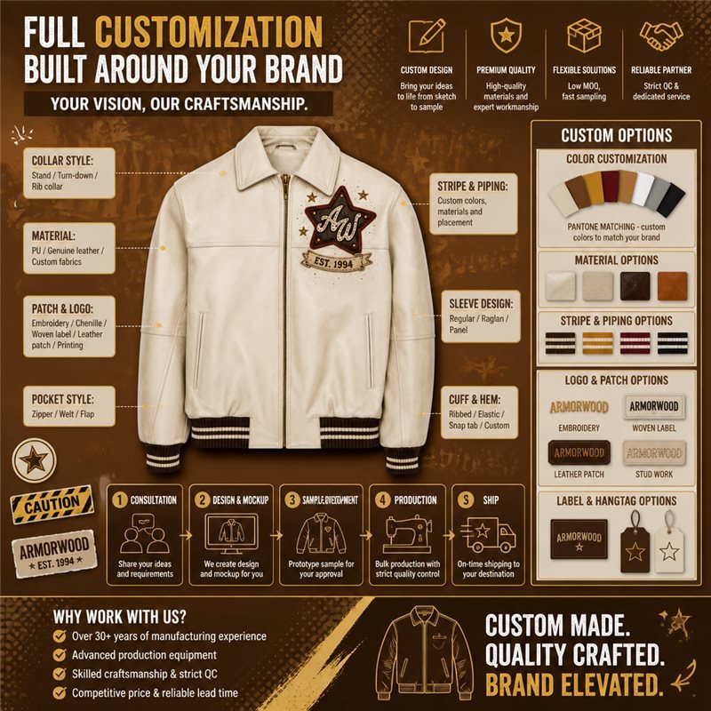 Bespoke Men's 3D Embroidery Genuine Leather Jacket