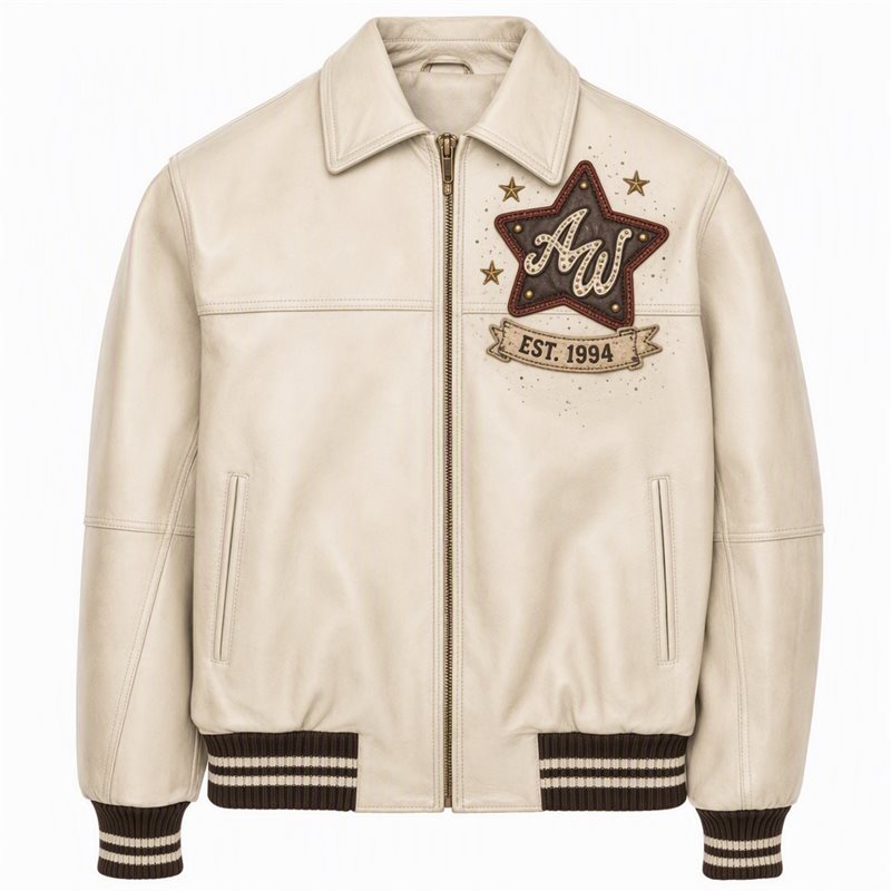 Custom 3D Embroidery Logo Leather Jacket