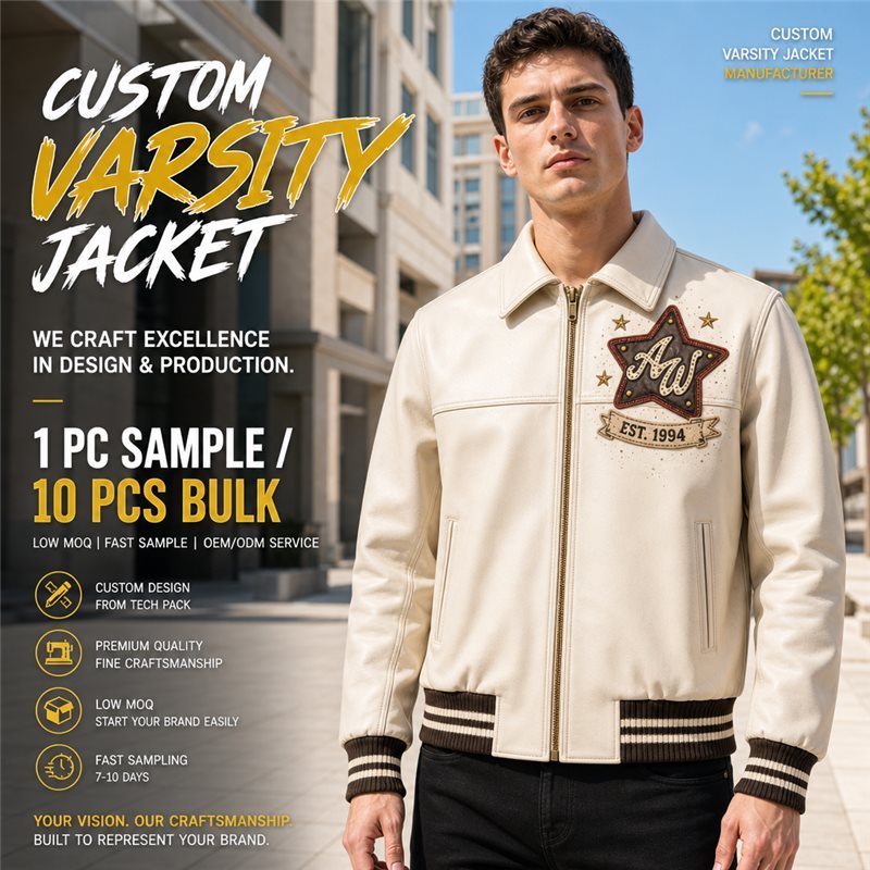Custom 3D Filling Embroidery Nappa Leather Aviator Jacket for Men