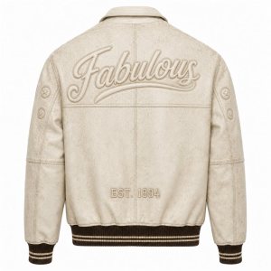 Custom Filling Embroidery Applique Men's Jacket, Genuine Leather
