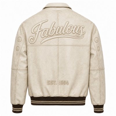 Custom Filling Embroidery Applique Men's Jacket, Genuine Leather