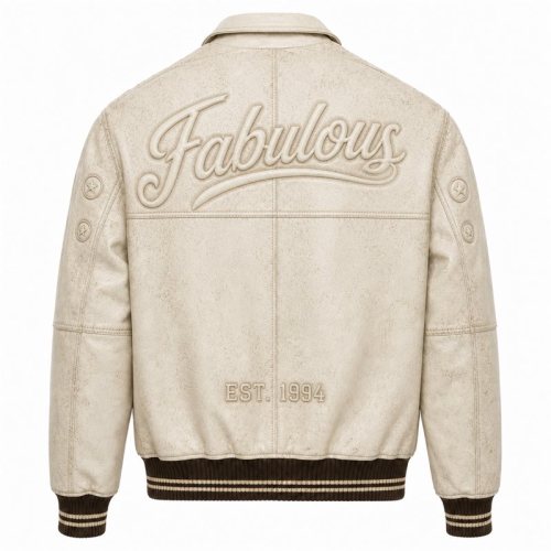 Custom Filling Embroidery Applique Men's Jacket, Genuine Leather