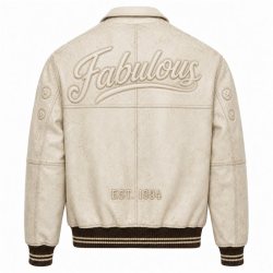 Custom Filling Embroidery Applique Men's Jacket, Genuine Leather