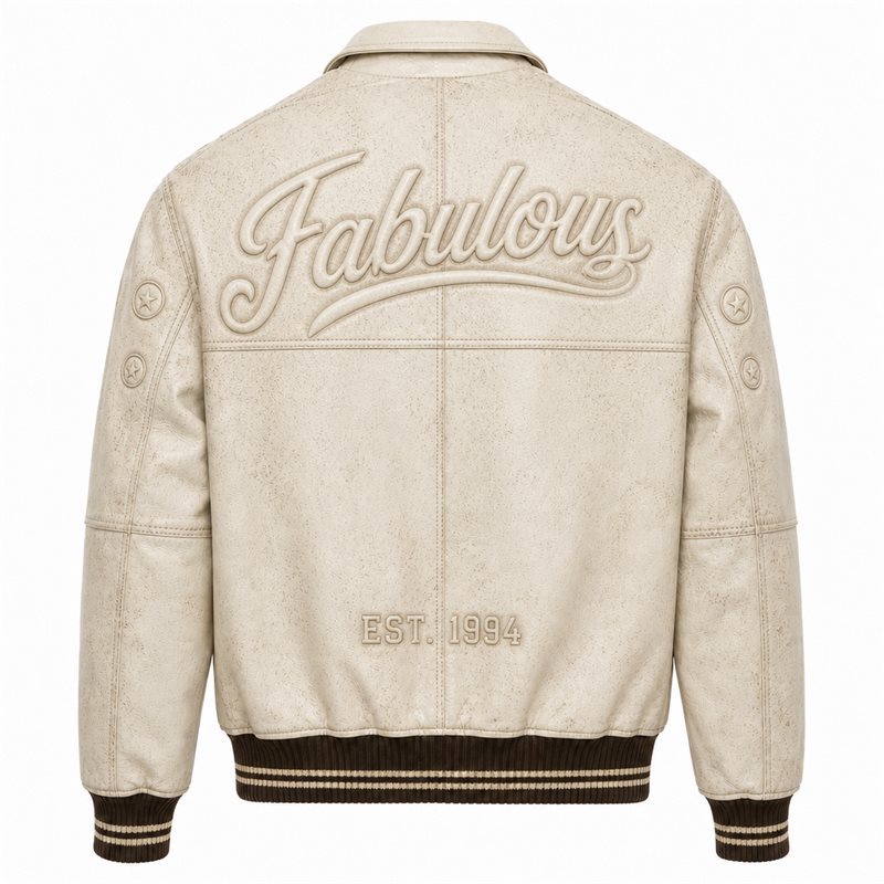 Custom Filling Embroidery Applique Men's Jacket, Genuine Leather