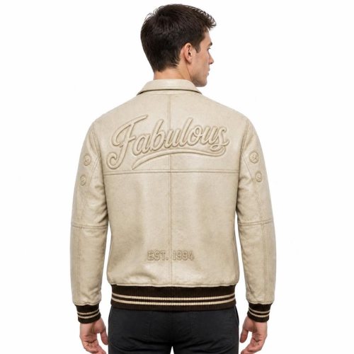Custom Filling Embroidery Applique Men's Jacket, Genuine Leather
