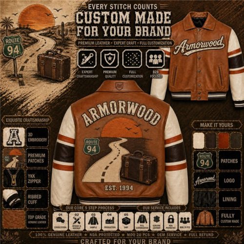 Full Custom Studs Applique Embroidery Cowhide Jacket for Men, Genuine Leather