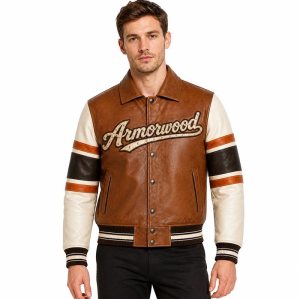 Full Custom Studs Applique Embroidery Cowhide Jacket for Men, Genuine Leather
