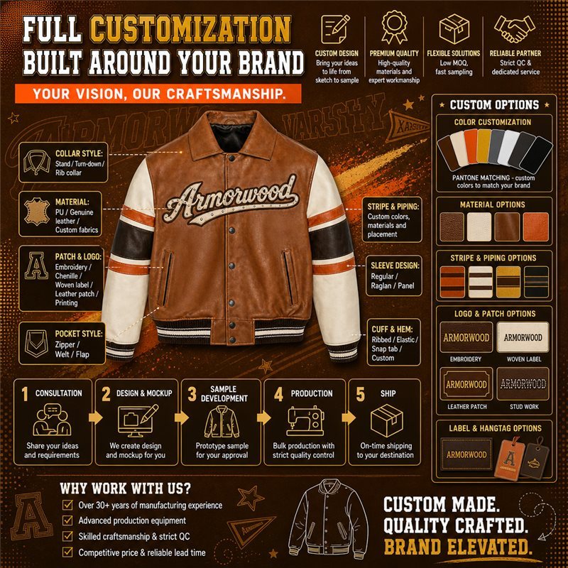 Full Custom Studs Applique Embroidery Cowhide Jacket for Men, Genuine Leather