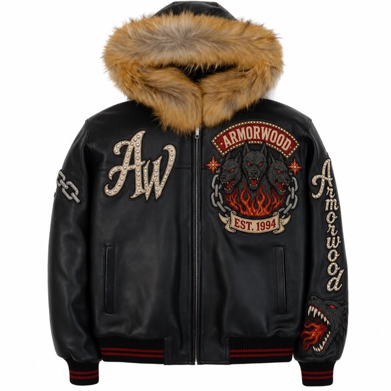 Bespoke Genuine Leather Bomber Jacket with Hooded