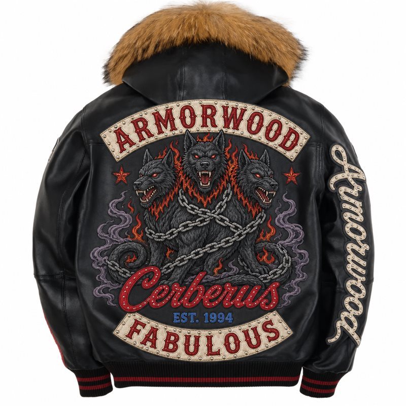Custom Luxury Applique Embroidery Hoodie Leather Jacket