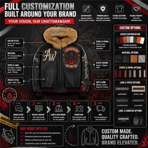 Custom Men's Fall Winter Leather Aviator Bomber Jacket with Hooded