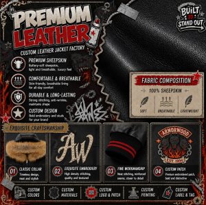 Custom Men's Fall Winter Leather Aviator Bomber Jacket with Hooded