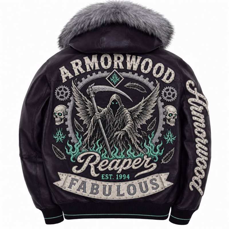 Custom Made Applique Embroidery Men's Fall Leather Jacket