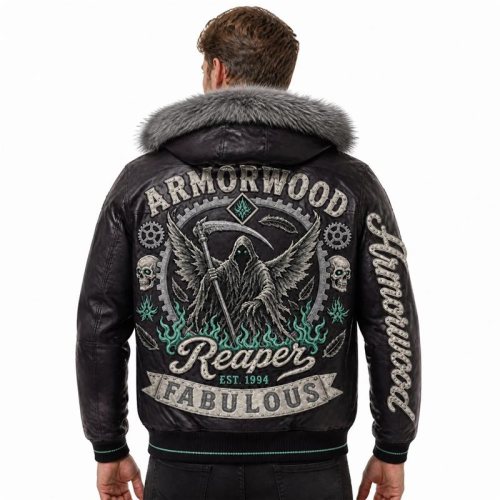 Leather Streetwear Outerwear Jacket, Applique, Genuine Leather