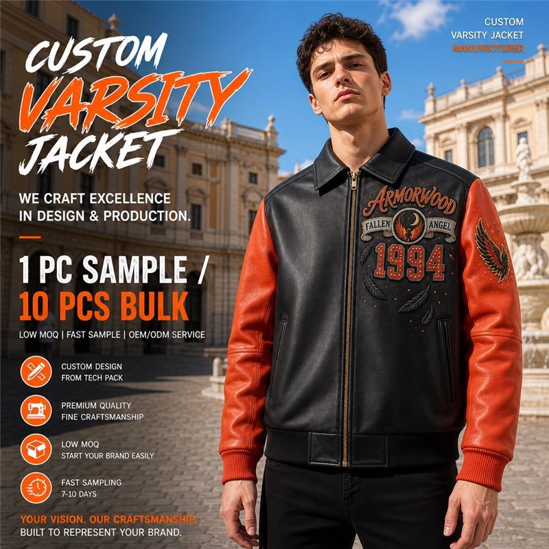 Bespoke Contrast Waxed Leather Bomber Jacket Manufacturer