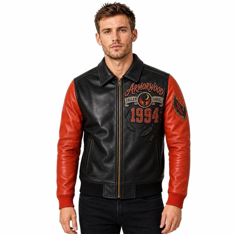 Custom Contrast Leather Men's Jackets Wholesale