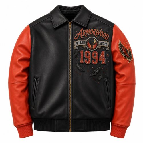 Custom Leather Outerwear Jacket, Applique, Cowhide for Men, Custom Made to Order
