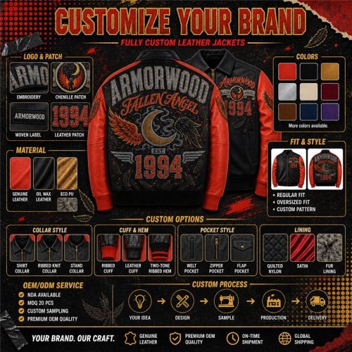 Custom Leather Outerwear Jacket, Applique, Cowhide for Men, Custom Made to Order