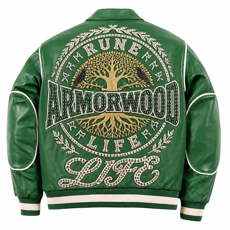 Bespoke Men Applique Embroidery Leather Jacket