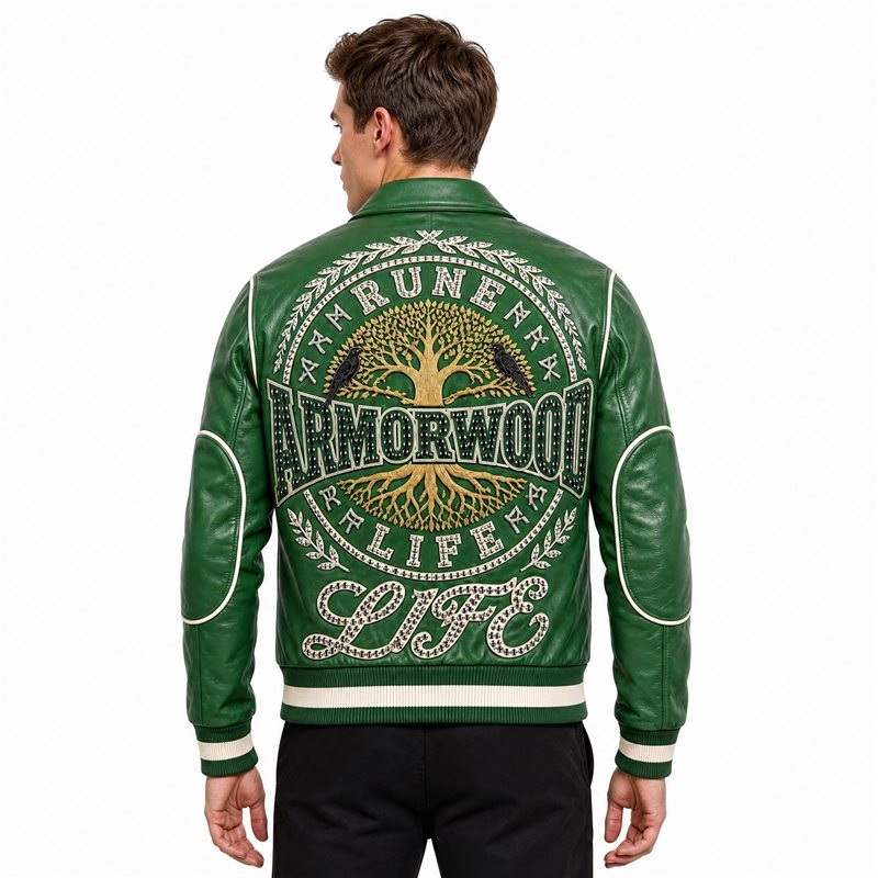 Bespoke Men Applique Embroidery Leather Jackets