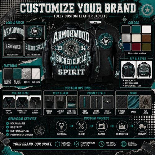 Custom Men's Jacket Leather, Applique, Lambskin, Custom Made to Order