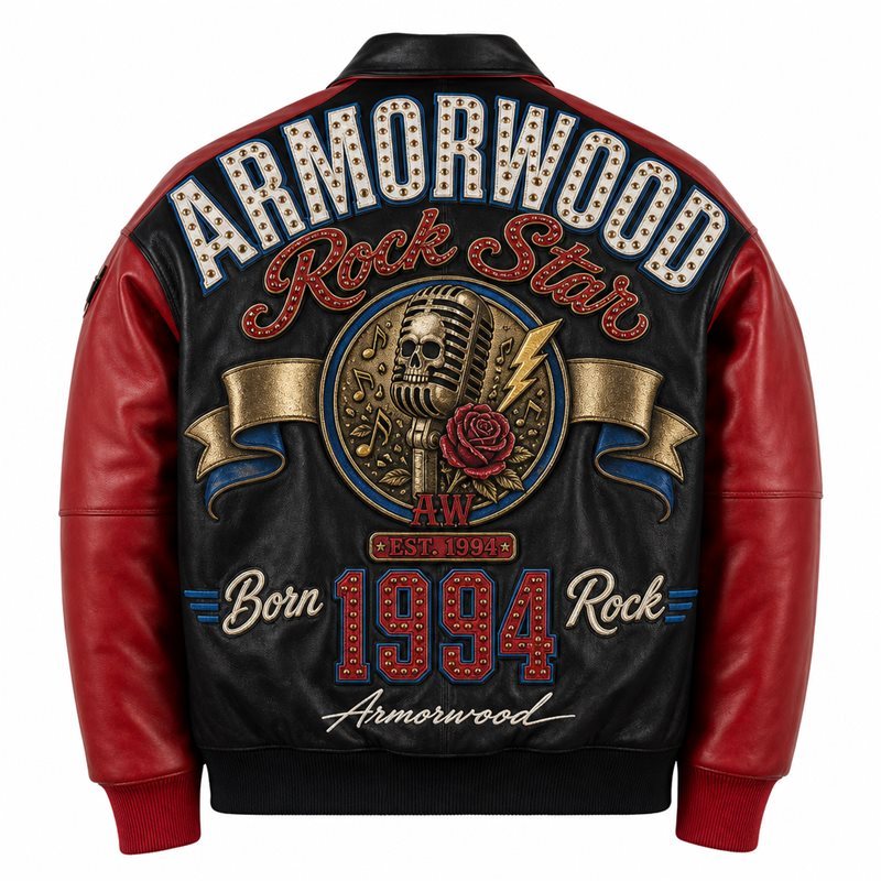 Custom Applique Embroidery Leather Bomber Jacket for Men