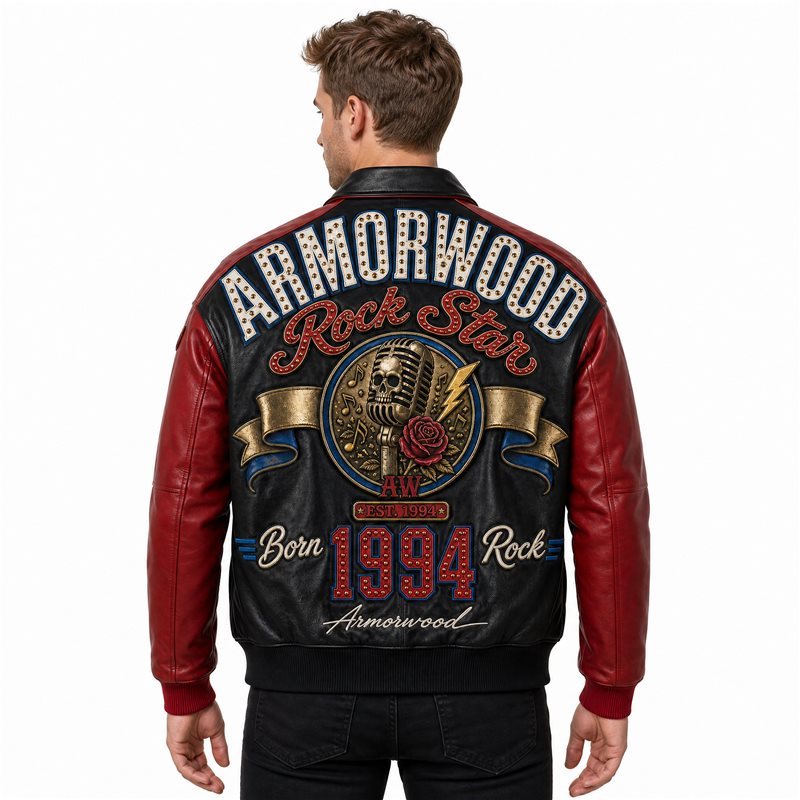 Custom Applique Embroidery Leather Bomber Jackets for Men
