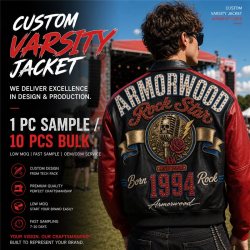 Custom Punk Rock Contrast Leather Varsity Jacket with Applique