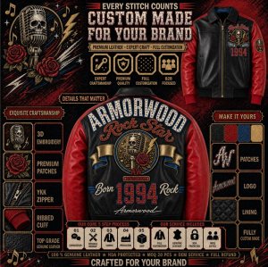 Custom Punk Rock Contrast Leather Varsity Jacket with Applique