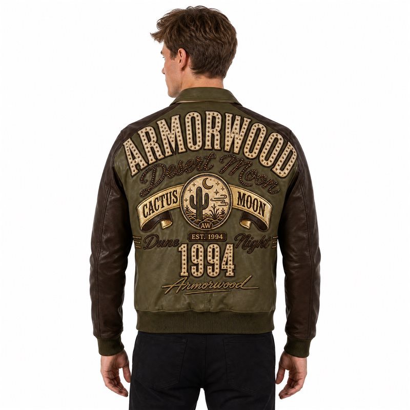 Bespoke Men's Leather Applique Bomber Jackets Wholesale
