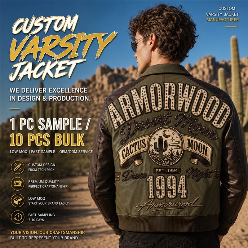 Custom Applique Embroidery Men's Leather Outerwear