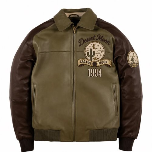 Color Block Men's Genuine Leather Jacket, Applique, Lambskin