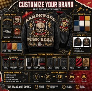 Custom Made Punk Style Men's Leather Jacket, Applique, Cowhide
