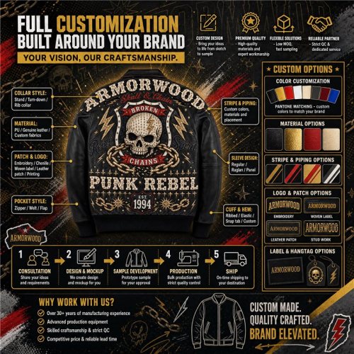 Custom Made Punk Style Men's Leather Jacket, Applique, Cowhide